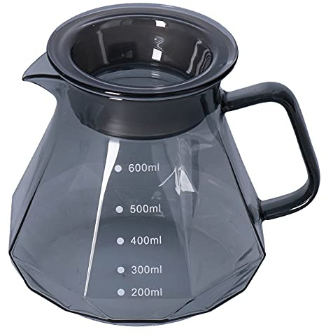 Cafetera de Vidrio, 600ml Pour Over Cafetera, Servidor de Café Resistente al Calor Hervidor Transparente para Compartir Café con Tapa para Cocina Casera