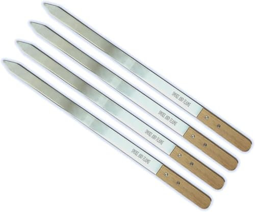 Brochetas de metal planas extra anchas para barbacoa – Grande 60 cm de largo, 23 mm de ancho, 2 mm de grosor, acero inoxidable con diseño y calidad superiores. Juego de 4 ideales para shish, boobideh