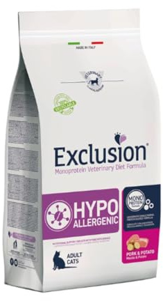 Exclusion Hypoallergenic Gatto Maiale e Patate 1,5kg,alimento completo per gatti adulti di tutte le taglie con intolleranze alimentari,ipoallergenico 1,5kg.