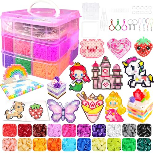 Set De Perles à Repasser,11000 Pièces Perles De 5MM Avec Boîte De Rangement, Plaque Perle Papier à Repasser,Guide d'utilisation,Décoration DIY de Bijoux,Cadeau Anniversaire Noël pour Garçon Filles