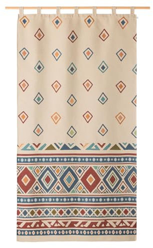 Lanovenanube Cortina alpujarreña con Trabillas Rombos Nº58 de 140x260 cm, Tejido Jacquard, de fácil Mantenimiento y Resistente. Confeccionada con Trabillas. Diseño rústico. Cortina de Puerta Exterior