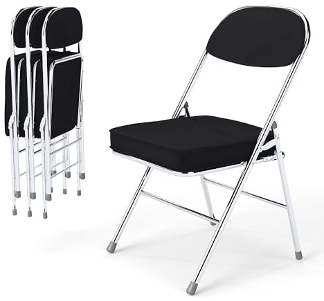 Real Relax Folding Chairs with Padded Thick Seat, Durable Corduroy Fabric, Portable Stackable Commercial Folding Office Chair with Steel Frame for Events Office Wedding Party,650LB,4 Pack,Black