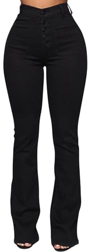 semen Womens High Waisted Button Up Slim Fit Flared Denim Pants Y2K Vintage Classic Bootcut Stretch Bell Bottoms Jeans with Pockets