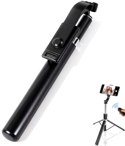 Bastone Selfie Treppiede Cavalletto per Smartphone, Treppiede per Telefono Estensibile da 170cm, con Telecomando Bluetooth, Rotazione di 360°, per iPhone, Samsung e Smartphone Android (Nero)