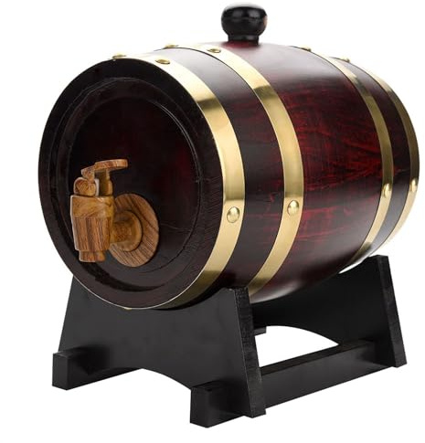 Depisuta Barril de Roble con Soporte, Dispensador de Barril de Vino de Madera de Roble Vintage para Cerveza, Brandy, Tequila, Whisky, Ron, Barril de Whisky de Madera para Decoración de (1.5L)
