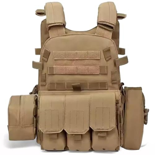Peosaard , Gilet Airsoft, Paintball réglable pour l'entraînement, sécurité de la police, chasse, kaki, porte-plaque