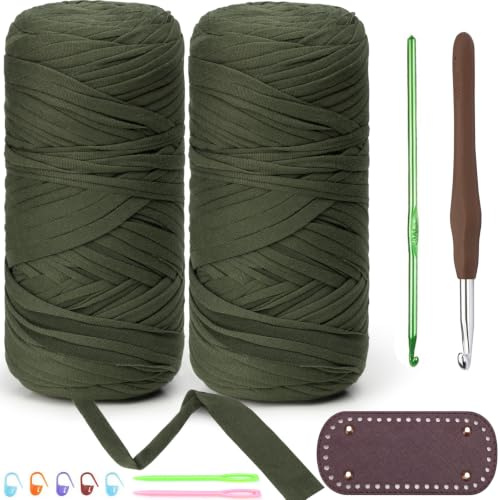 Sonekin 400g Fil Tee Shirt pour Crochet, Fond de Sac Inclus (Vert) | Facile à Travailler, Bien Conçu et Adapté Aux Débutants, et Parfait pour Crocheter des Sacs