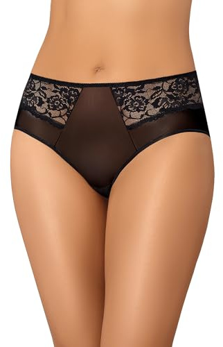 Teyli Culotte Femme Taille Haute Confortable – Culotte Classique en Résille avec Détails en Dentelle – Slip Transparent Parfait pour Un Usage Quotidien. Noir XL