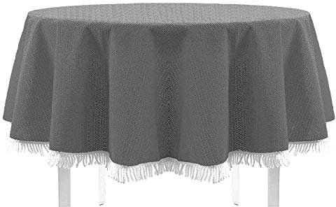 EXKLUSIV HEIMTEXTIL Gartentischdecke mit Fransen Tischdecke rund oval eckig Classic 110x140 cm eckig dunkelgrau