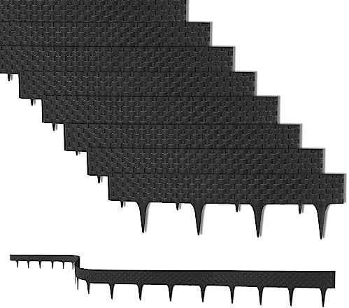BigDean 12,8 m Rasenkante mit 16 Elemente á 80 cm - Biegbarer Kunststoff in Rattan-Design - Beeteinfassung, Beetumrandung, Palisaden - 9,5 cm hoch