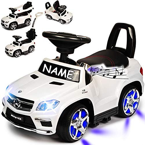 alles-meine.de GmbH Rutschauto - umbaubar zu Schaukel Farbwahl Auto - Mercesdes Benz GL 63 AMG - inkl. Name - weiß - mitwachsend - Musik & Sound - MP3 USB Anschluß + AUX Eing..