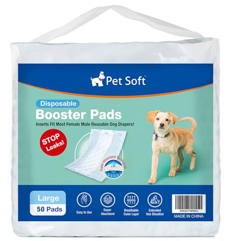 Pet Soft Dog Diaper Liners - Disposable Dog Diaper Booster Pads for Male & Female Dogs fit Most Dog Wraps and Belly Bands Up-Graded (Blue, L-50ct)