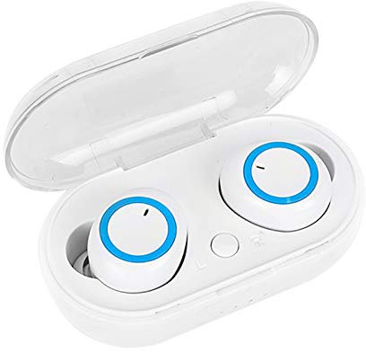 Écouteurs Bluetooth écouteurs sans Fil,Y50 Bluetooth 5.0 Bouton de contrôle du Bruit Annulant écouteurs avec boîtier de Charge intégré Casque Micro pour Sport- Bleu Blanc