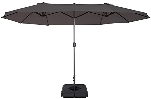 Outsunny 4.6m Garden Parasol Double-Sided Sun Umbrella Patio Market Shelter Canopy Shade with Weight Base, Grey