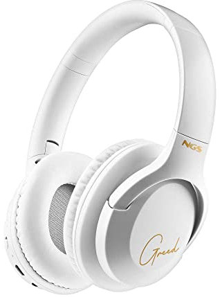 NGS Artica Greed White - Auriculares Supraaurales Inalámbricos, Compatibles con Tecnología Bluetooth, Ligeros y Plegables, Micrófono Incorporado, 40h de Batería, Color Blanco
