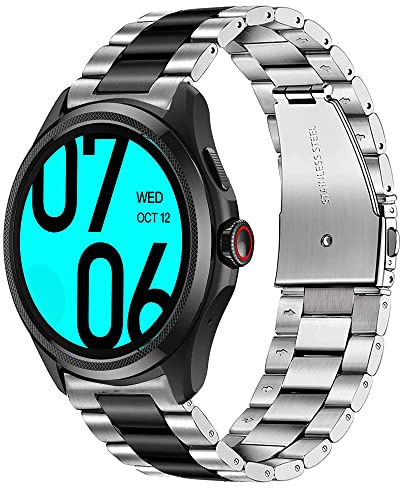 Blueshaweu Compatible for Ticwatch Pro 5 Band, Quick Release Stainless Steel Metal Replacement Straps Compatible with Ticwatch Pro 5 Android Smartwatch (Silver-Black)