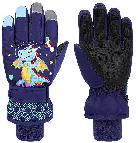 QKURT Kinder Skihandschuhe, Snowboard Handschuhe wasserdichte und Winddichte Winter Fäustlinge für 2-13 Jahre Mädchen und Jungen Skifahren Snowboard Reiten Laufen Wandern Radfahren