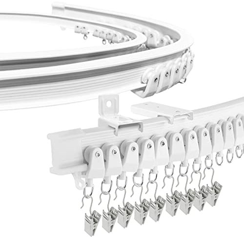 Bendable Curtain Track for Bay Windows, 4.26m/14ft Flexible Curtain Rails And Fittings Ceiling Wall Mounted Bay Window Curtain Track, White