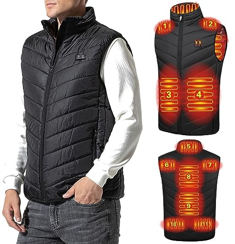 Gilet chauffant avec 3 températures réglables USB électrique pour l'hiver, le camping, l'équitation, la randonnée (batterie non incluse), Noir , 3XL