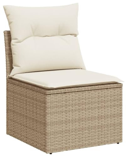 vidaXL Gartensofa ohne Armlehnen, Outdoor Sofa mit Kissen, Terrassensofa mit Stahlrahmen, Gartenstuhl Gartensessel Gartenmöbel, Beige Poly Rattan