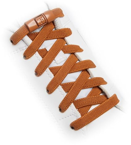 TEEZY No Tie Shoe Laces for Trainers | Premium Elastic Weave & Chrome Buckle | Adult/Kids Tieless Elastic Shoelaces | ORIGINAL (Brown)