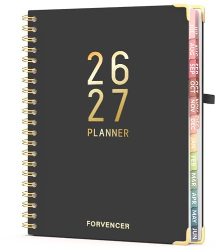 Planner Forvencer Academic 2025-2026, 18 Month Daily, Weekly & Monthly Agenda Book, 8.5 x 11, Hardcover Calendar, School Supplies for Student Teacher, Black