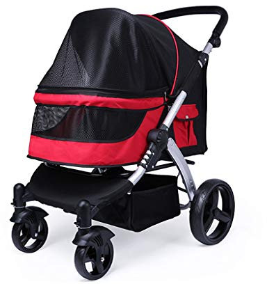 Hundebuggys für große Hunde, Reisebuggy, Katzenbuggy für zwei Katzen, atmungsaktives 600d Oxford-Gewebe, Aluminiumlegierung, belastbar 30 kg (schwarz) (rot)