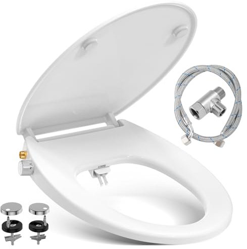Abattant wc japonais, YEAUPE PRO Abattant WC Forme O avec frein de chute, non électrique avec double buses rétractables autonettoyantes,Kit Abattant japonais, Lunette de Toilette Universelle, Blanc
