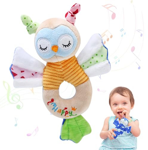 BelleStyle Hochet Bébé Jouet D'éveil Bebe 0-3 Mois, Sensorielle Jeux Eveil Bebe de Développement Peluche Bébé avec Sons Educatif Cadeau pour Bebe Naissance Garcon et Fille 3 6 9 12 Mois - Hibou