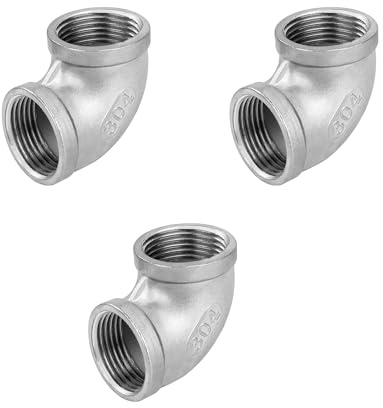 Conector de Tubo de Codo de Acero Inoxidable 304, 3 Piezas 1/4 Hembra a 1/4 Hembra Rosca Accesorios de Tubería de Codo de 90 Grados para Agua, Conexión, Conversión