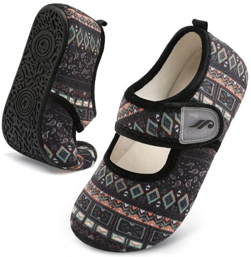 JIASUQI Womens house shoes ballerina slippers shoes for elderly women foldable slippers Brown size 12-13