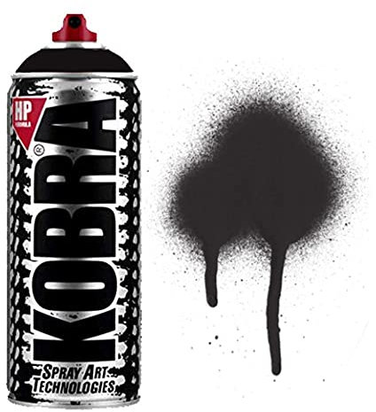 KOBRA HP High Pressure Spray Paint 400ml Can – Professional Grade 100% Acrylic Formula with Matte Finish for Graffiti, Street Art, Crafts & Multi-Surface Use (6 Satin Black)
