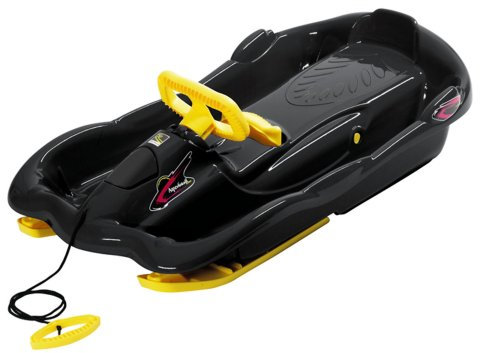 Alpengaudi AlpenSpace, Lenkrad, Lenkschlitten, Schwarz mit gelben Applikationen, Universelle Passform, Go-Kart kompatibel