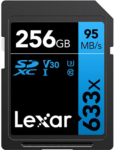 Lexar Professional 633x SD Card 256GB, SDXC UHS-I Card, Up To 95MB/s Read, for Mid-Range DSLR, HD Camcorder, 3D Cameras, LSD256CBEU633 (Product Label May Vary)