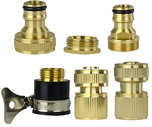 Set of 6 Brass Garden Lawn Water Hose Pipe Fitting Set Connector Tap Adaptor