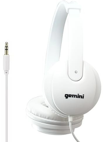 Gemini Sound DJX-200 - Auriculares profesionales para DJ blancos, monitor sobre la oreja con controladores de 40 mm, almohadillas ultra cómodas, aislamiento de ruido, diseño ligero para DJing, juegos,