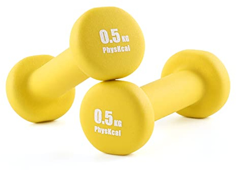 PhysKcal 0.5kg Dumbbells Pair, Hand Weights Set of 2 for Women, Kids & Senior, Light Weights for Pilates Cardio Boxing with Non-slip Neoprene Coating