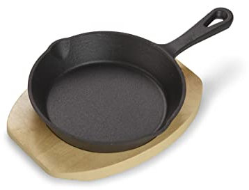 ECHTWERK Sartén de hierro fundido, mini sartenes con tabla de servir, pequeña sartén para barbacoa, ya horneada, apta para horno, barbacoa e inducción, ideal para cocinar y servir