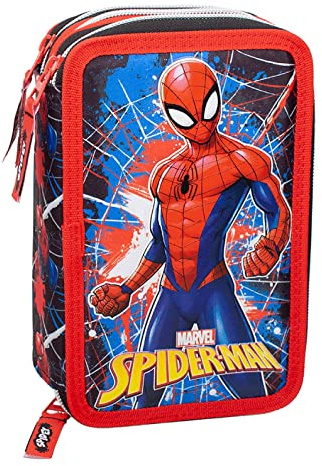 L'ERBAVOGLIO - SPIDERMAN - ASTUCCIO SCUOLA 3 ZIP ORIGINALE SPIDERMAN - COMPLETO DI 44 PEZZI - PRODOTTO UFFICIALE (ROSSO/NERO)