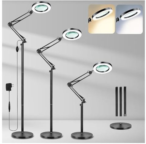 ZABOUL 8X Magnifying Floor Lamp, 3-in-1 Hands Free Magnifying Glass with Light and Stand, 2 Color Modes with Clamp for Esthetician Facials Close Work Reading [Energy Class F]