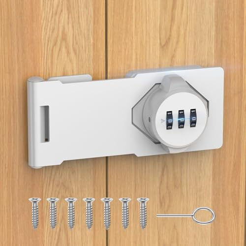 MeBantoo Household Cabinet Password Hasp Locks, Cabinet Locks with Combination, Door Security Slide Latch for Small Barn Doors, Bathroom, Outdoor, Garden (White)