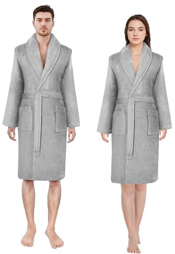 Özdilek Bademantel, 100% Türkische Baumwolle, Bademantel Damen, Bademantel Herren, Unisex, Frottee-Bademantel, Morgenmantel Damen, Morgenmantel Herren, | Klein-Mittel - Silber