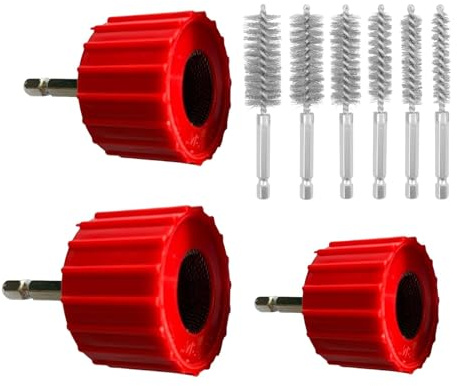 Nettoyeur de tuyaux en cuivre pour perceuse, nettoyeur de tuyaux en métal | 3 brosses d'ébavurage pour perceuse | Aide de plombier avec 6 poils métalliques, brosse de nettoyage de tubes pour