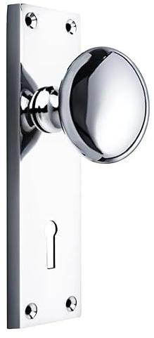 Designer Levers - Victorian Knob On Lock Backplate Polished Chrome