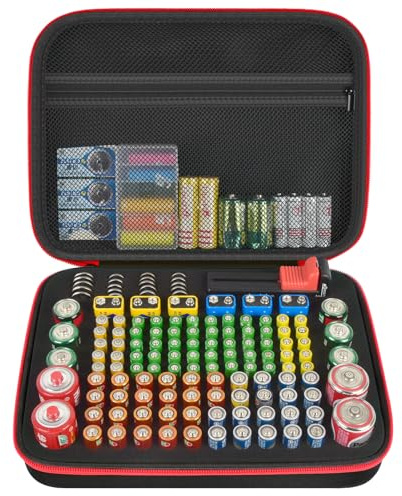 Batteriförvaringslåda, batterilåda, resväska med batteritestare BT-168 batteriorganisatör, håller 136 batterier AA AAA C D cell 9 V 3 V litium – svart (endast fodral)