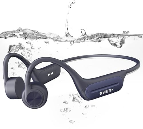 Voistek Cuffie Sportive Conduzione Ossea, Bluetooth 5.4 con IP68 Impermeabili a Prova d'Acqua, Subacquee per Piscina e Nuoto, Memoria 32G con Lettore MP3 Integrato, Auricolari per Surf, Ciclismo