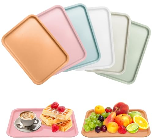 6 Stück Kunststofftablett, Rutschfest Kunststoff Serviertablett, Wiederverwendbar Tablett Kunststoff, Tablett Serviertablett, Rutschfest KüChentablett für Esszimmer Küche Café Wohnzimmer(24.8*17.8cm)