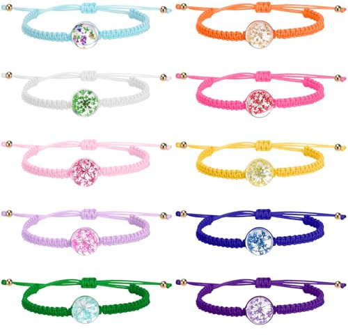 Livdouyu 10 braccialetti dell'amicizia per bambine e ragazze, braccialetti intrecciati con fiori, regolabili, regalo per compleanno di bambini, donne, adolescenti, One Size, Cotone, Non pietra