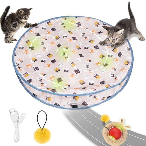 AYESY Juguete Interactivo Gato, Juguete de Bola USB para Gatos con Colchoneta Pelota de Juguetes para Gatos Esconder y Buscar Gatitos Recargable y Activado por Movimiento Juego de Atrapar Ratones