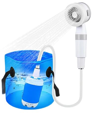 Jiimhte Ducha Portátil, Ducha de Viaje Recargable 5000mAh, Duradera 2 Modos Rociador Lavado Equipamiento Acampada Autocaravana Senderismo Viaje